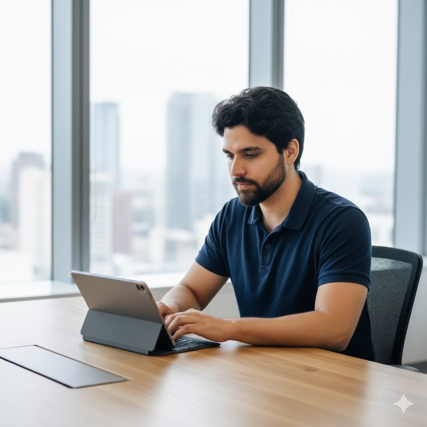 A team planning at a window-lit desk
